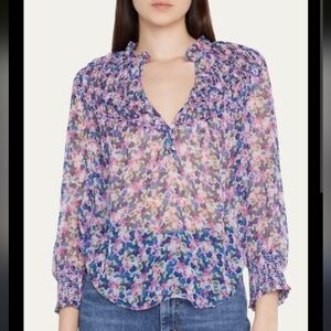 Veronica Beard Martie 100% Silk Smocked Floral Georgette Top